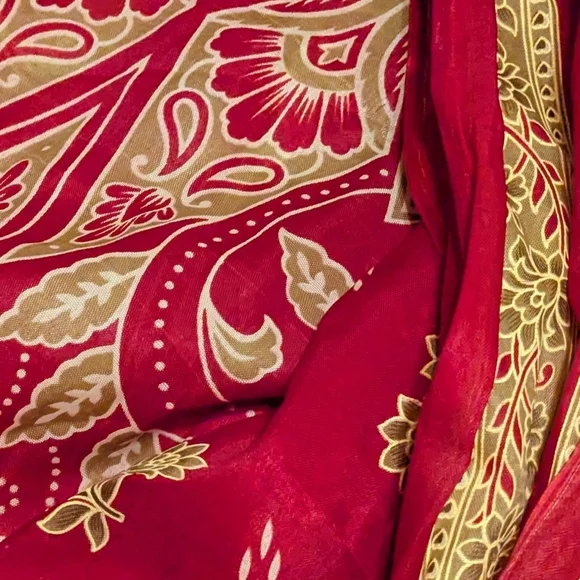 Vintage XL Fabric Panel 180" x 40" SARI Wearable Sewing Gold Scarlet - Picture 3 of 6